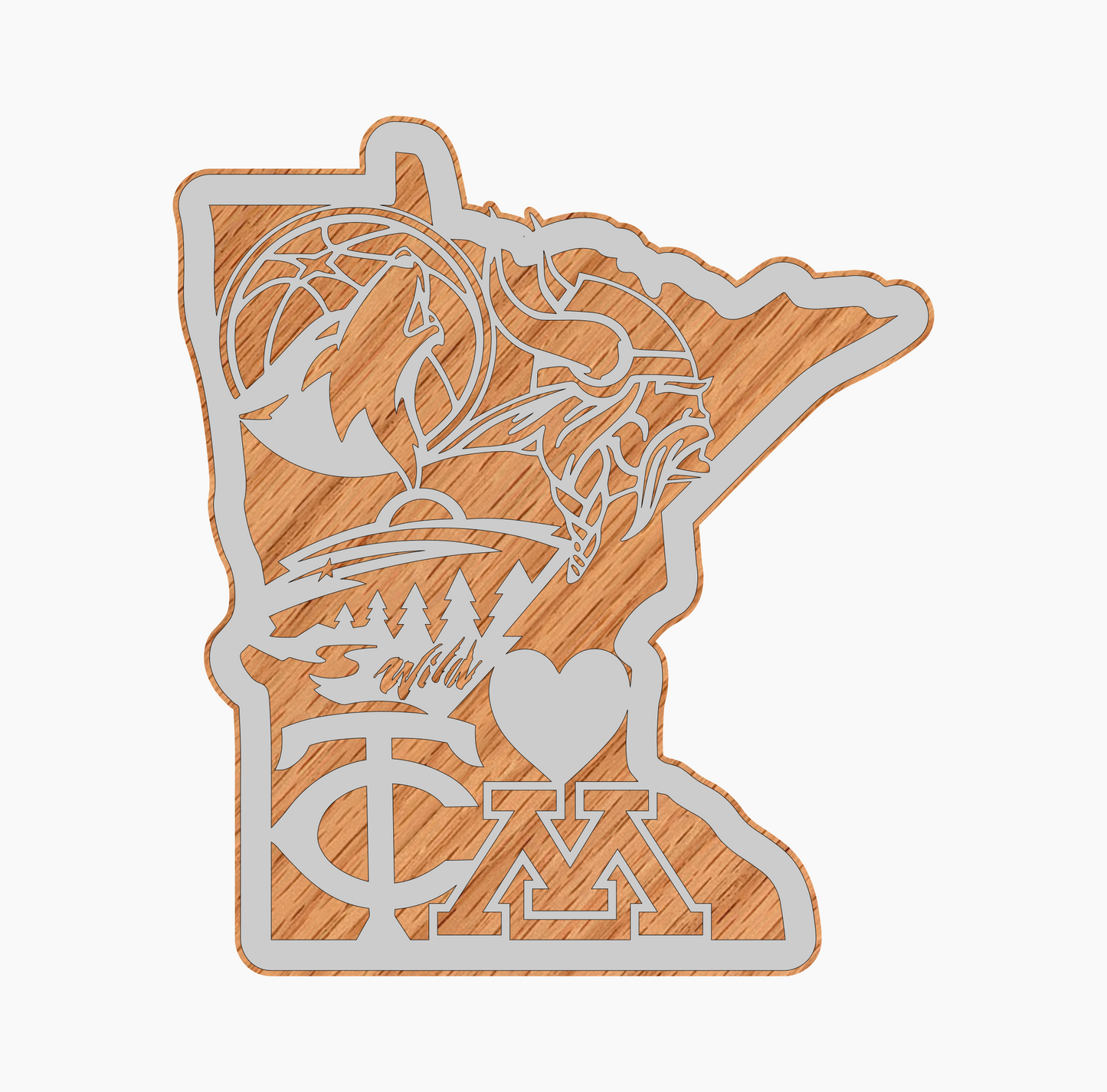 Minnesota Sports Teams with Heart Metal Art on Wood