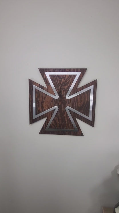 Maltese Cross Metal Art on Wood | Made in USA