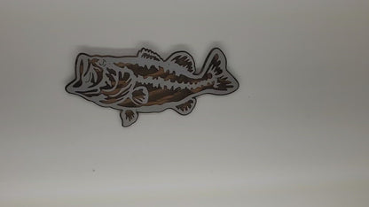 Large mouth Bass metal art wall decor on wood