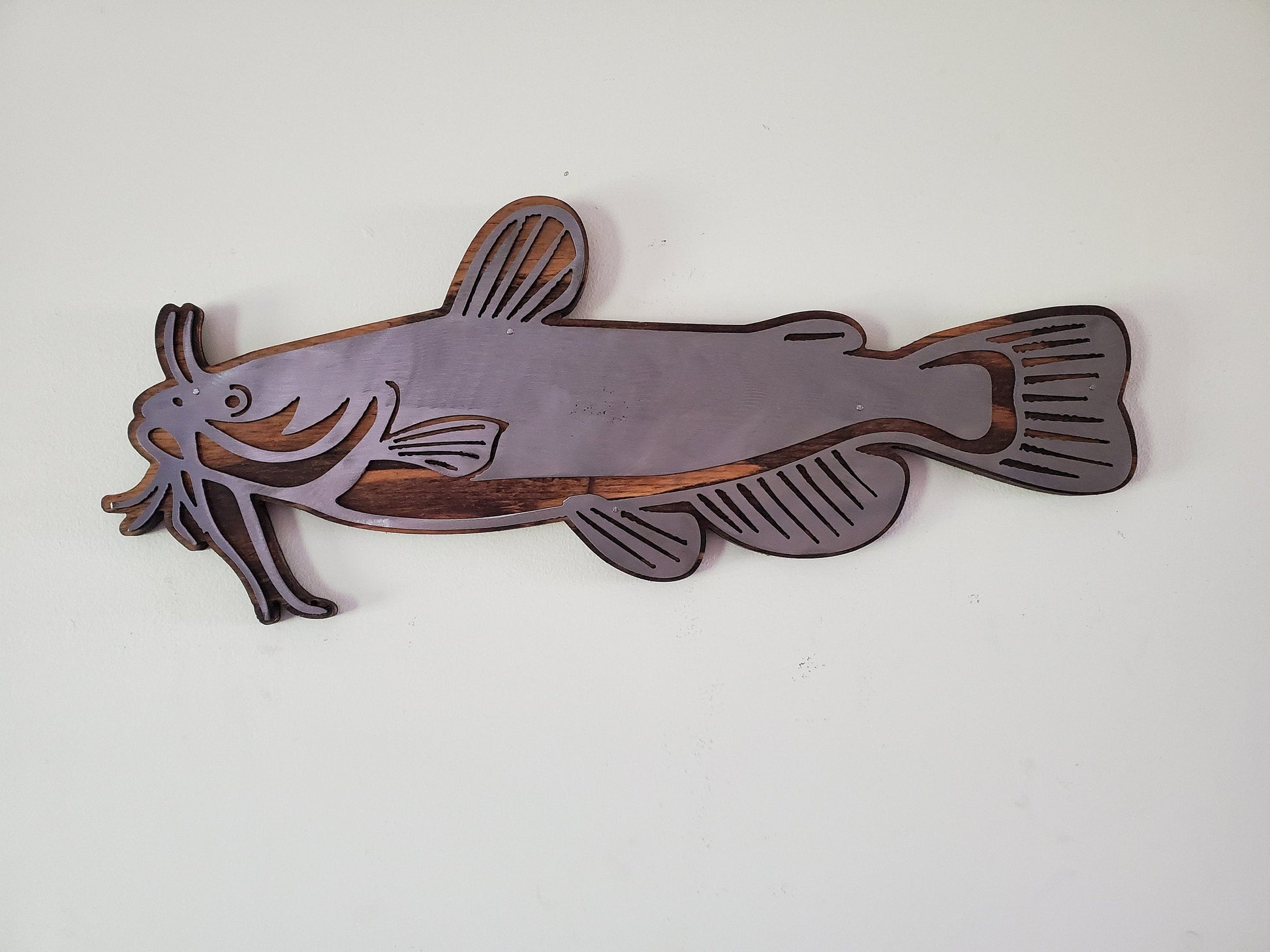 Catfish Wall Decor, Minnesota Game Fish, Metal Art on Wood