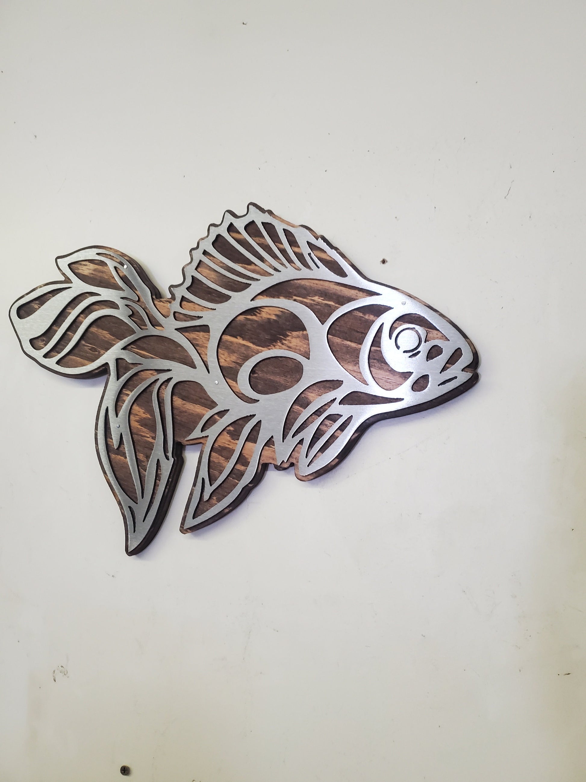 Goldfish Metal Art on Wood, Fish Lover Gifts